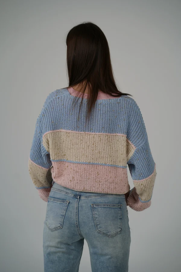 CARDIGAN TRICOLOR - AZZURRO / BEIGE / ROSA - immagine 4