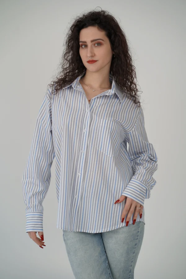 CAMICIA TASCHINA - RIGHE AZZURRE / NOCCIOLA