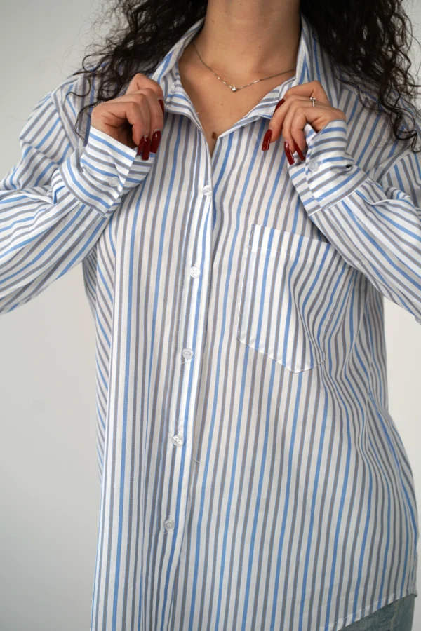 CAMICIA TASCHINA - RIGHE AZZURRE / NOCCIOLA - immagine 2