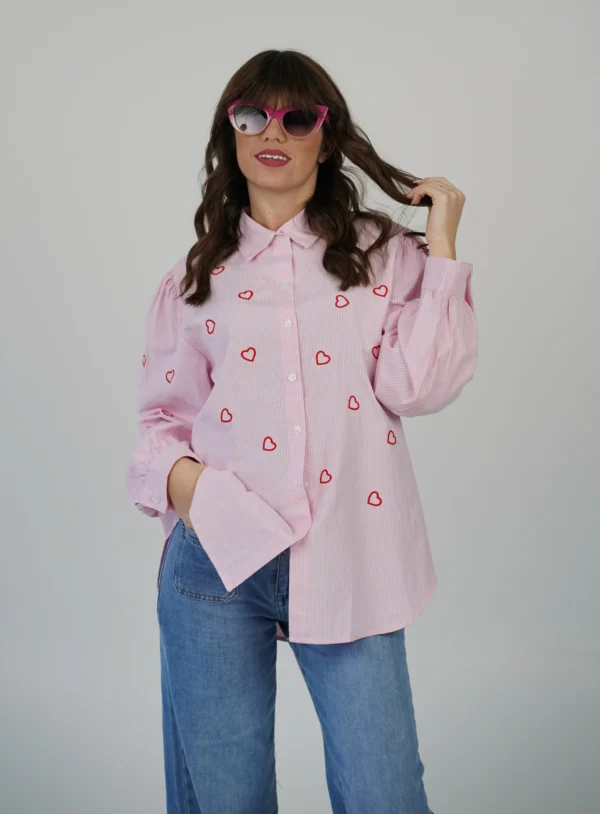 Camicia Cuoricini Ricamati - Righine Rosa - immagine 2