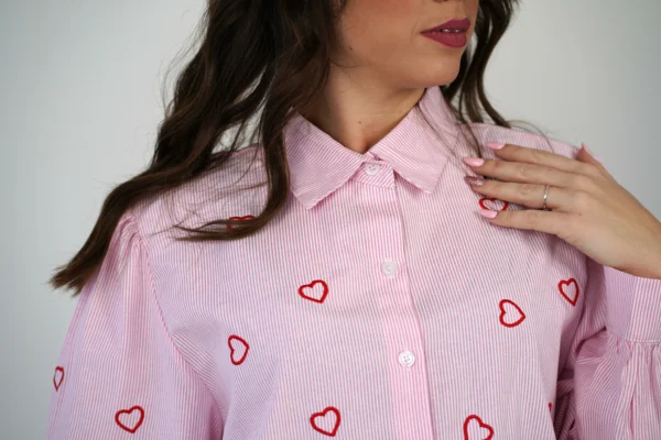 Camicia Cuoricini Ricamati - Righine Rosa - immagine 4